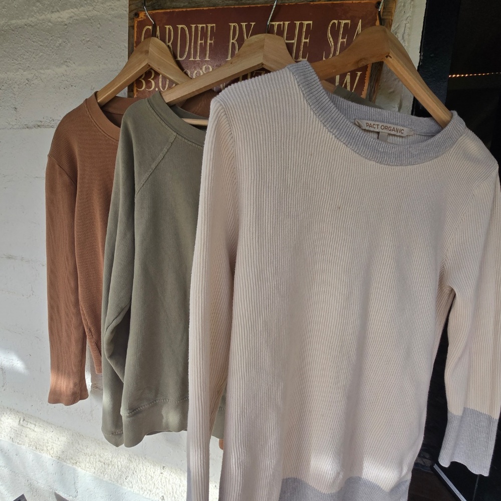 MATE and Pact organic sweatshirts